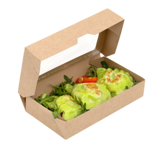 Бумажный контейнер OneBox 1000 мл Крафт - (цена за 1 коробку - в 1 коробке 250 штук).