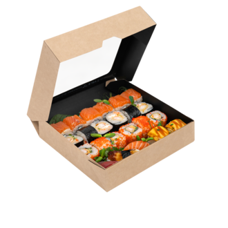 Бумажный контейнер OneBox 1500 мл Чёрный - (цена за 1 коробку - в 1 коробке 150 штук).